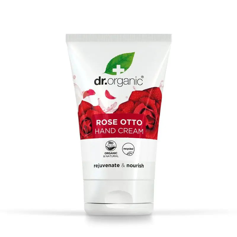 Dr.Organic Rosa Damascena Crema mani e unghie per pelli mature, 125 ml