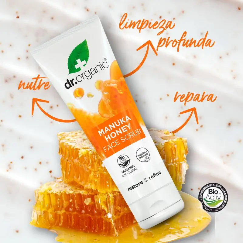 Dr.Organic Scrub viso esfoliante al miele di Manuka per pelli secche e sensibili, 125 ml