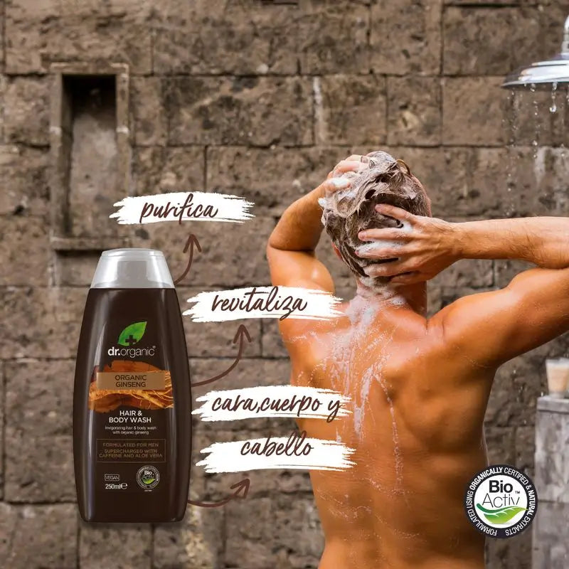 Gel per bagno e capelli al ginseng biologico Dr. Organic 250ml.