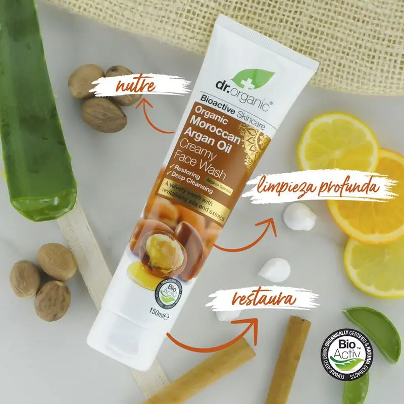 Dr. Organic Detergente viso pelle normale-secca Argan 150ml