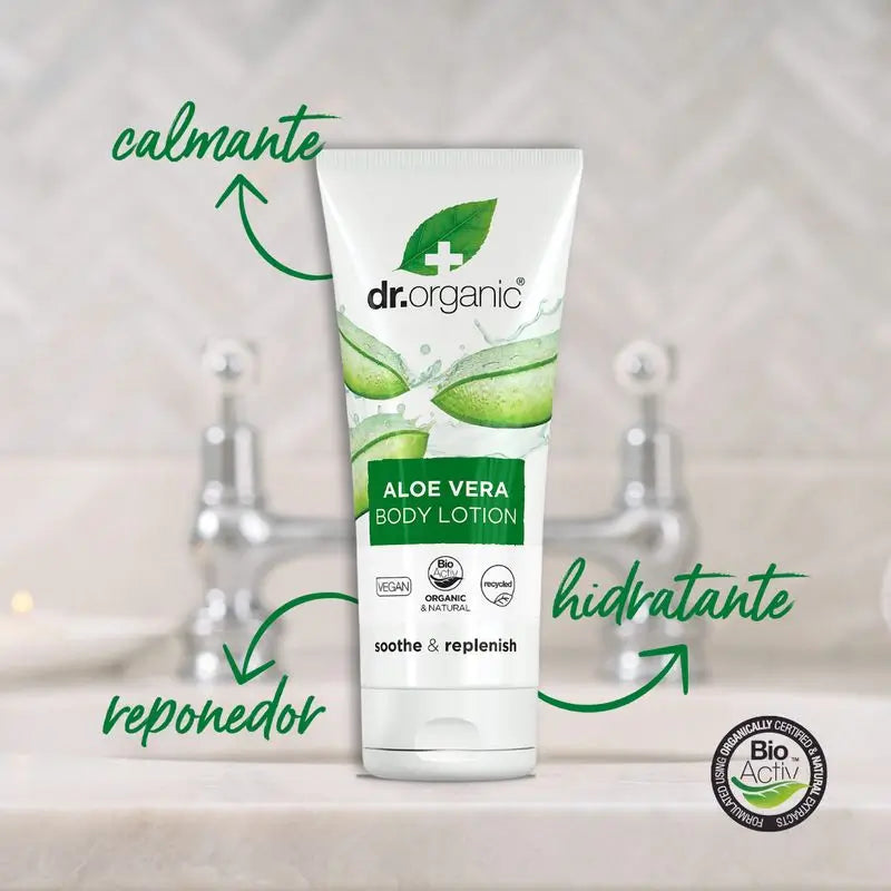 Dr.Organic Lozione per il corpo all'aloe vera per tutti i tipi di pelle, 200 ml