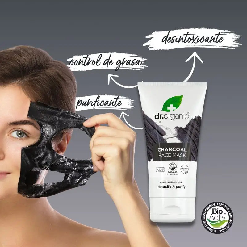 Dr.Organic Maschera viso al carbone attivo per pelli grasse, 125 ml