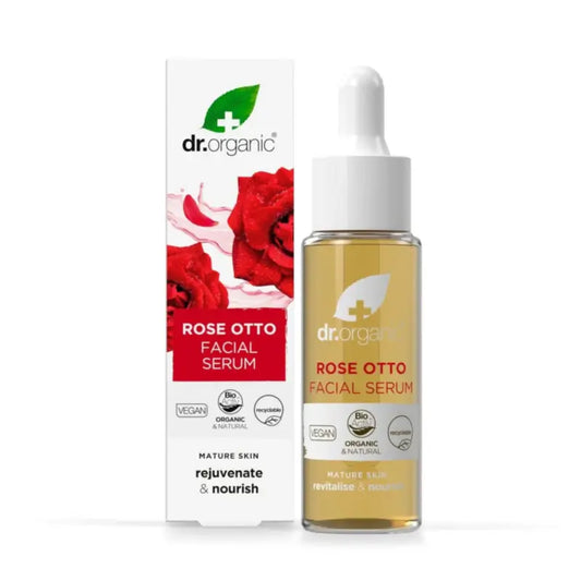 Siero viso per pelli mature Dr.Organic Rosa Damascena, 30 ml