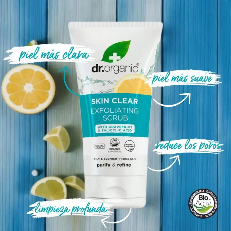 Dr.Organic Skin Clear Esfoliante viso pelle acneica o grassa, 150 ml