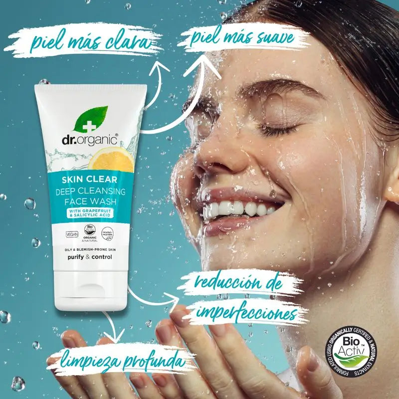 Dr.Organic Skin Clear Detergente viso per pelli acneiche o grasse, 125 ml