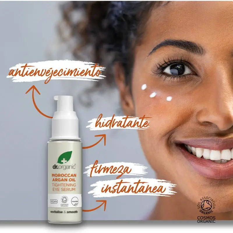 Siero contorno occhi rassodante istantaneo all'olio di argan Dr.Organic, 30 ml