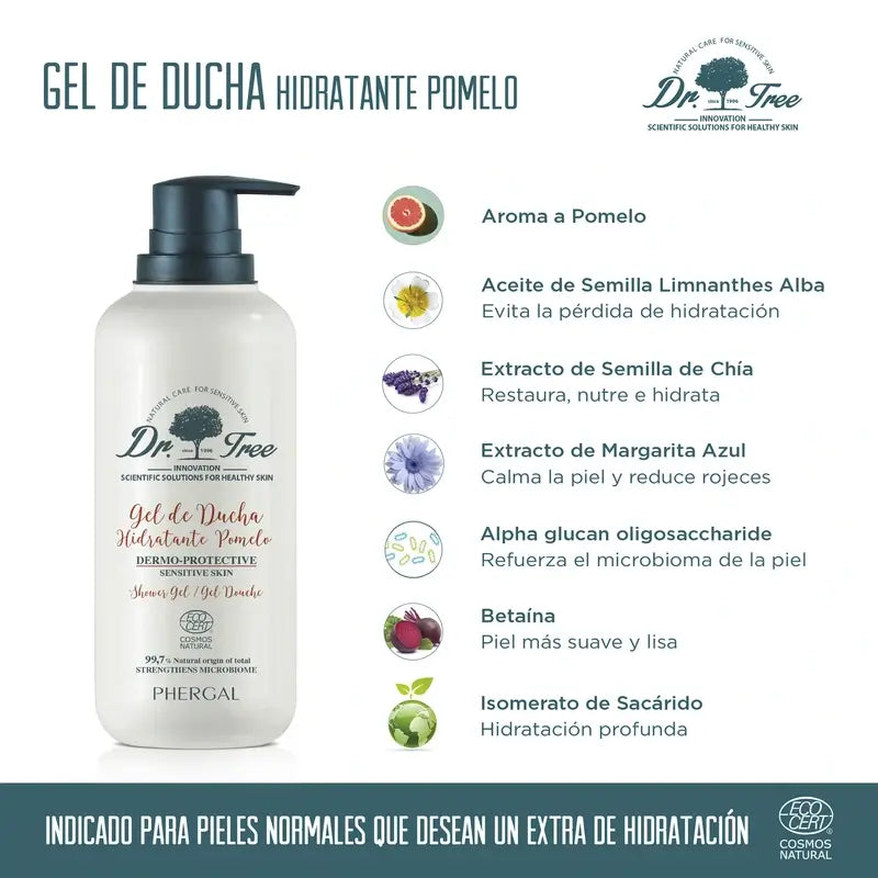 Dr. Tree Gel Doccia Naturale al Pompelmo Idratante Pelle Sensibile 500Ml