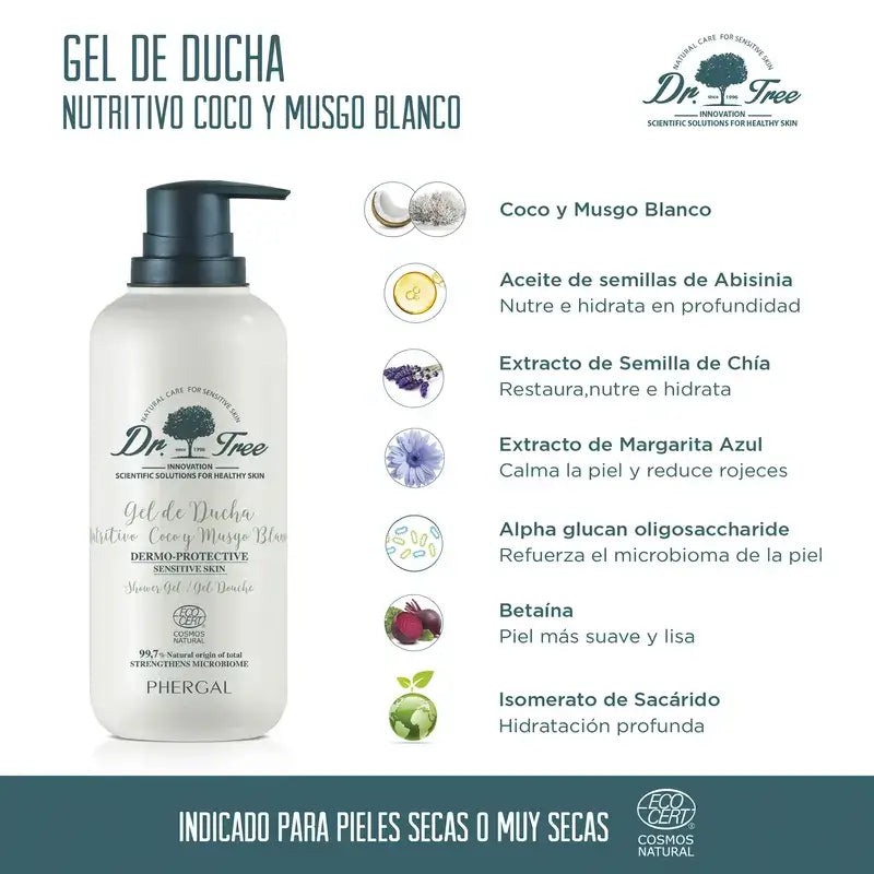 Dr. Tree Gel Doccia Nutriente Naturale al Cocco Pelle Sensibile 500Ml