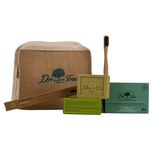 Dr. Tree Borsa da viaggio Shampoo Gel solido + Spazzolino da denti Bambù