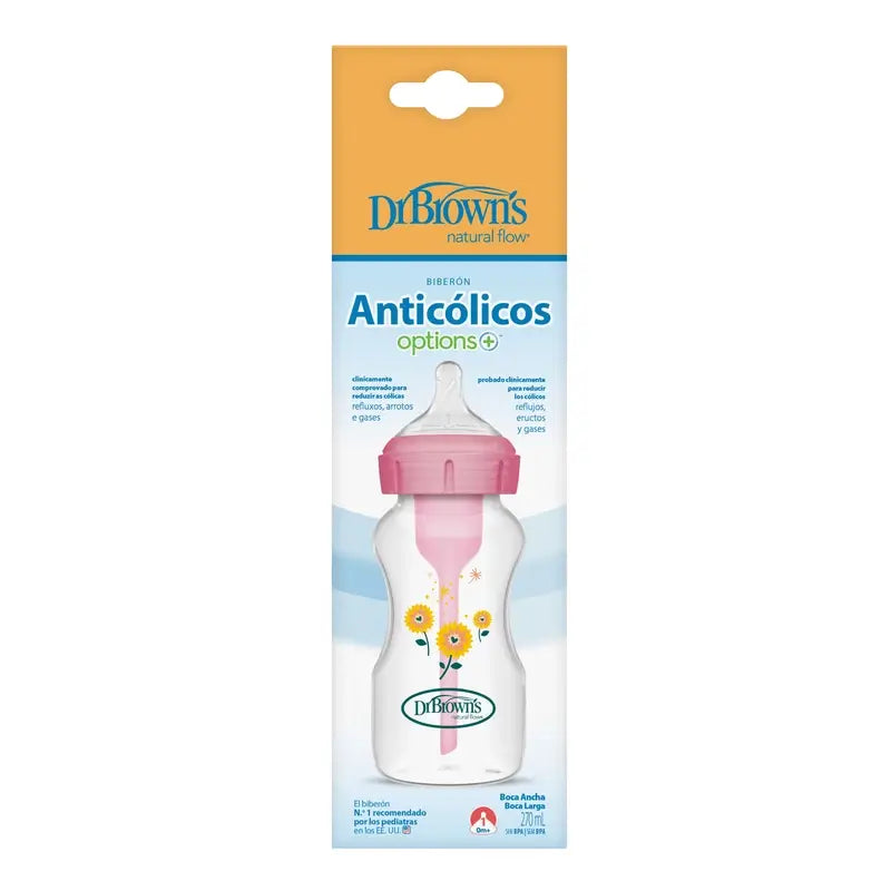 Biberon a bocca larga Dr.Brown's Fiori rosa Pp Options+ , 270 ml