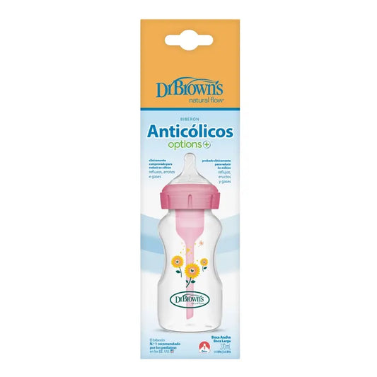 Biberon a bocca larga Dr.Brown's Fiori rosa Pp Options+ , 270 ml