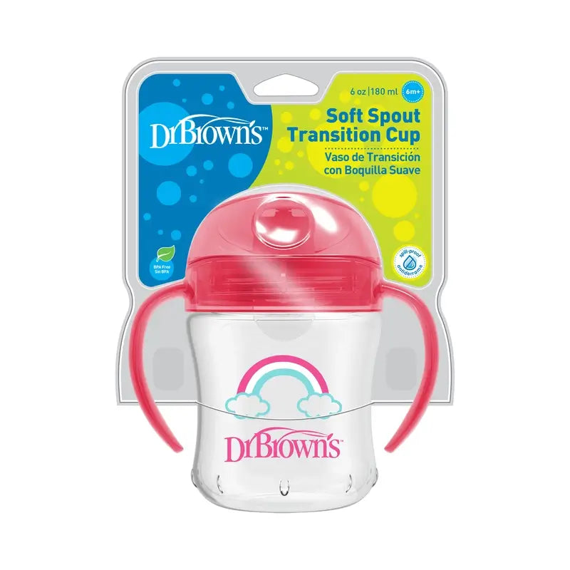 Bicchiere di transizione con boccaglio morbido rosa arcobaleno del Dr.Brown's, 180 ml