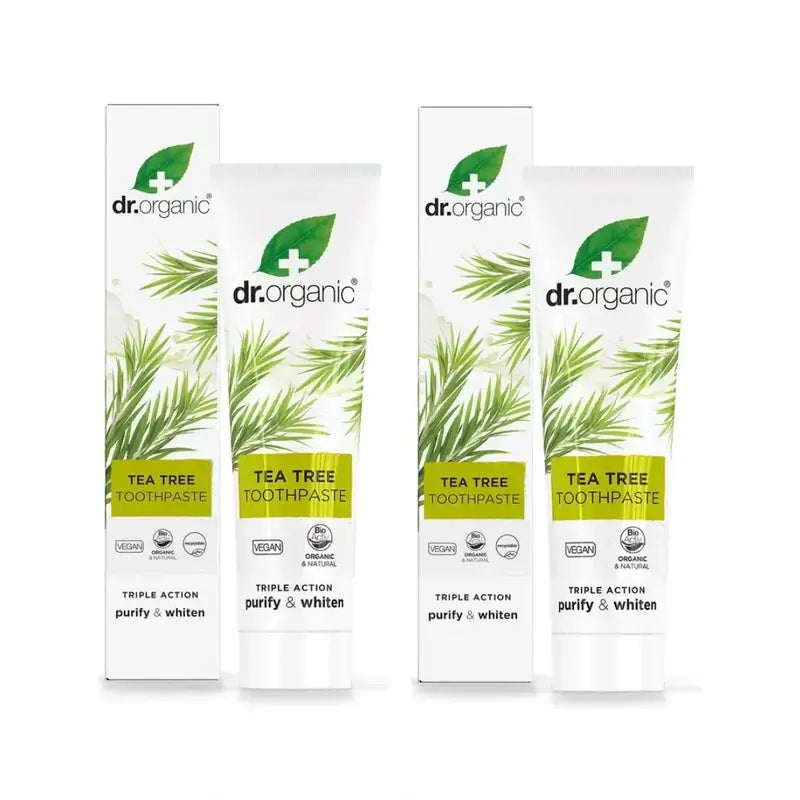 Dr.Organic Tea Tree Dentifricio a tripla azione, 2X100 Ml