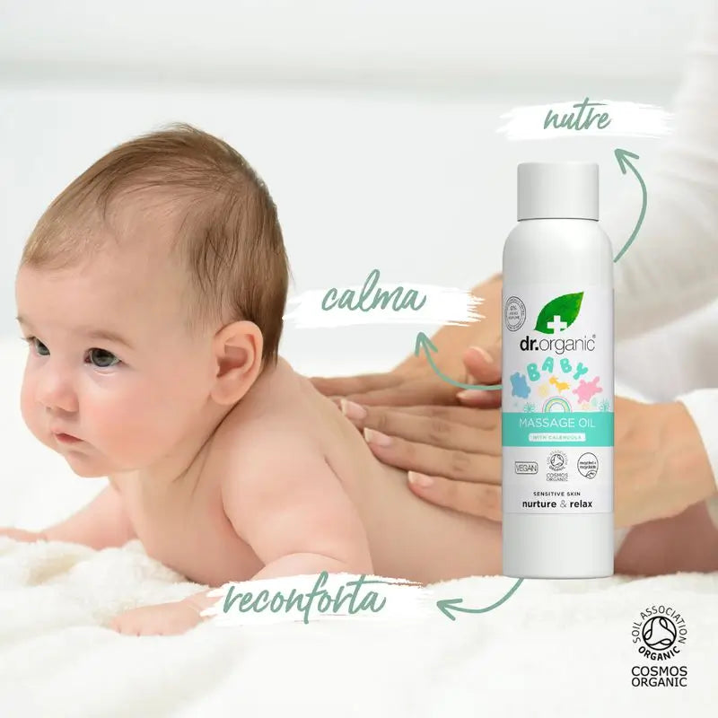 Olio da massaggio per bambini Dr.Organic Mum & Baby Nutre, nutre, lenisce, calma, 150 ml
