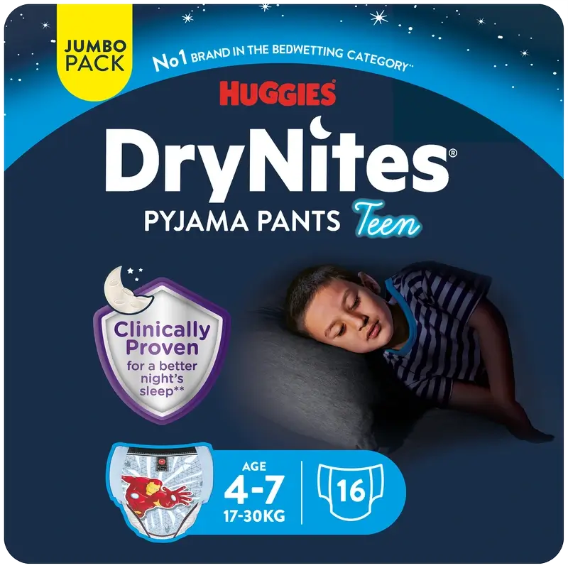 Pannolini notturni per bambini Drynites taglia 4-7, 16 pezzi.