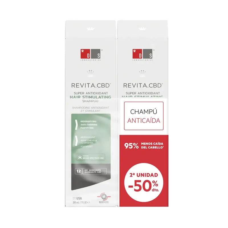 Ds Laboratories Revita Cbd Shampoo stimolante per la perdita dei capelli con Cbd Pack, 2 x 205 ml