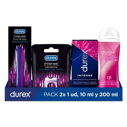 Durex Big Pack Vibratore Orgasmico Intenso + Anello Vibrante Intenso + Gel Intenso + Lubrificante Massaggio Play