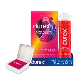Durex Dame Placer 12 preservativi + lubrificante alla fragola 50 ml