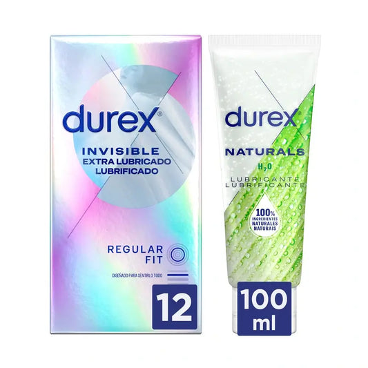 Durex Invisible Preservativi Extra Lubrificati + Lubrificante Naturals (Verde)