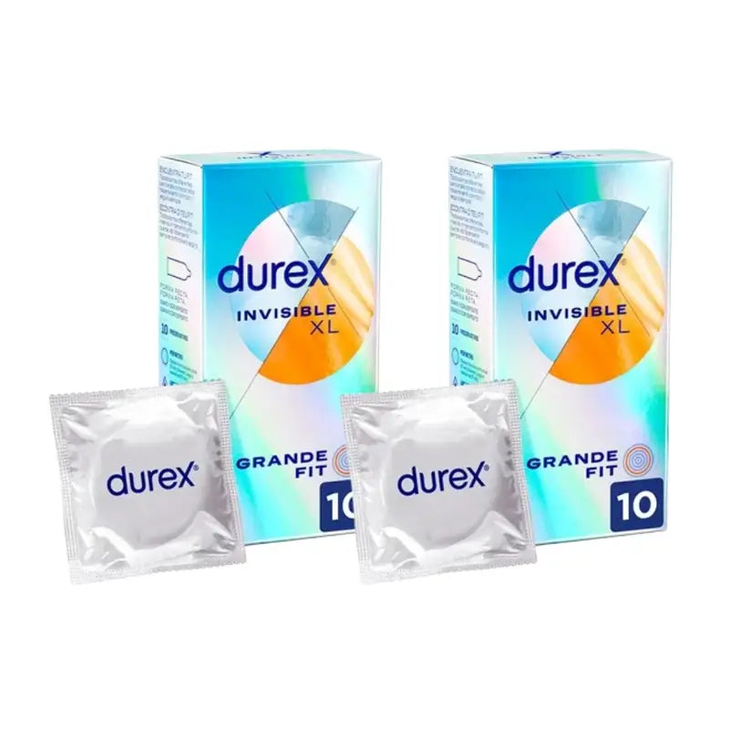 Durex Invisible Xl Ultra Thin, 10 preservativi taglia Xl, Confezione da 2