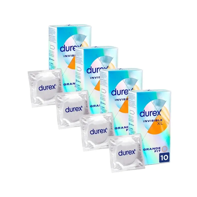 Durex Invisible Xl Ultra Thin, 10 preservativi taglia Xl, Confezione da 4