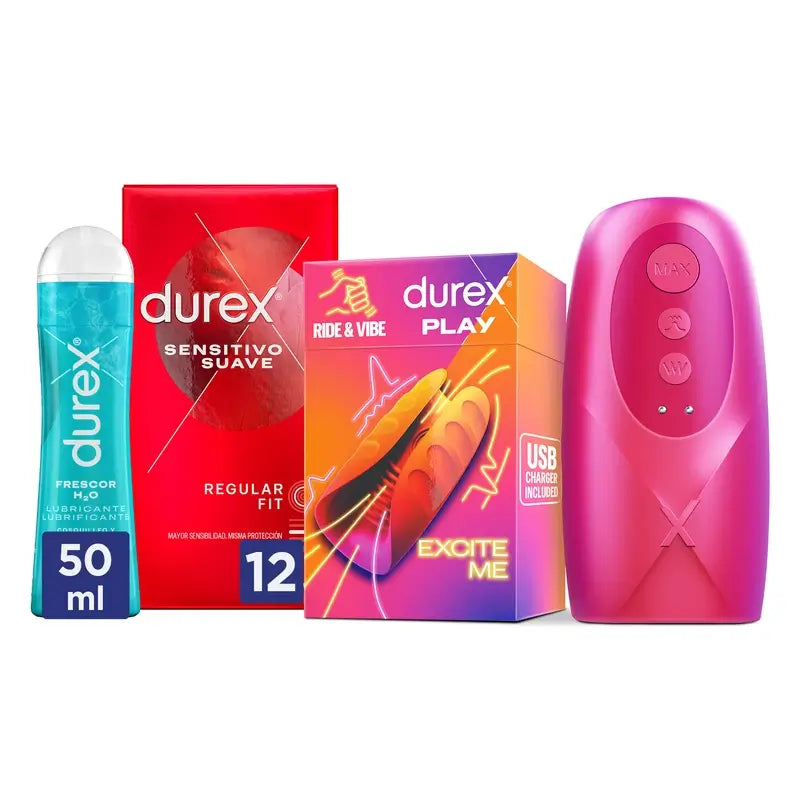 Durex Freshness Lubrificante 50ml + Masturbatore per pene Ride&Vibe + Preservativi Soft Sensitive 12 pz.