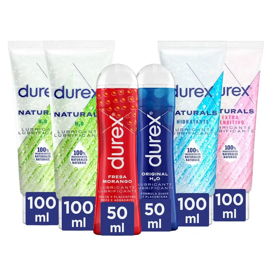 Durex Confezione Lubrificante Nat, 2x100Ml + Acido Ialuronico, 100 Ml + Extra Sensibile, 100 Ml + Originale, 50 Ml + Fragola, 50 Ml