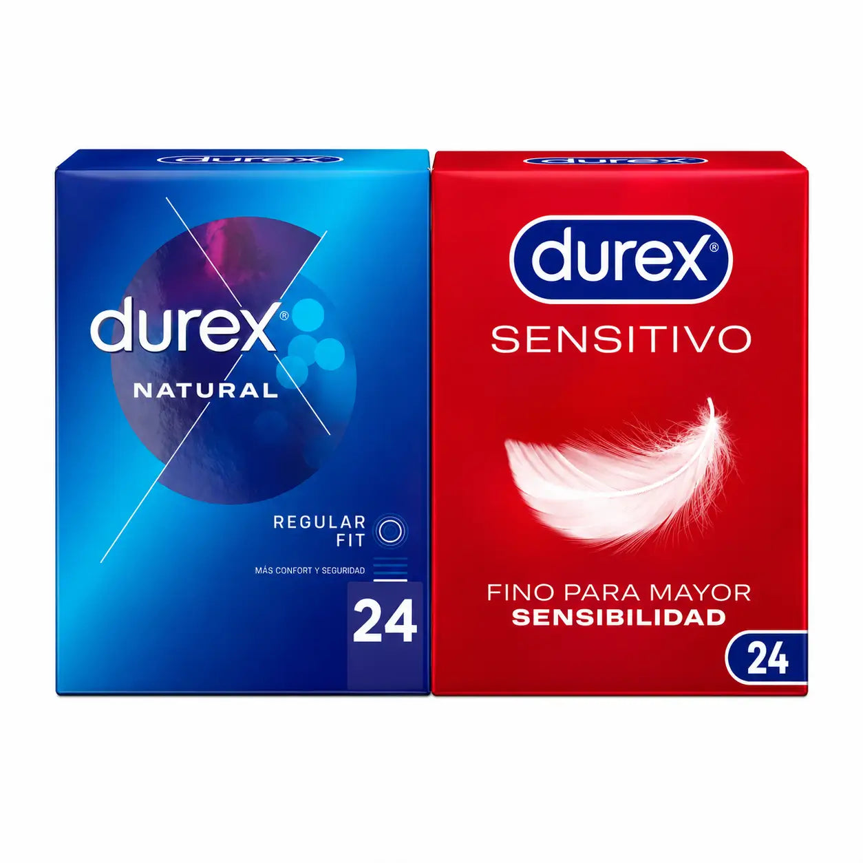 Confezione di preservativi Durex Natural Plus, 24 unità + Sensitive Soft, 24 unità