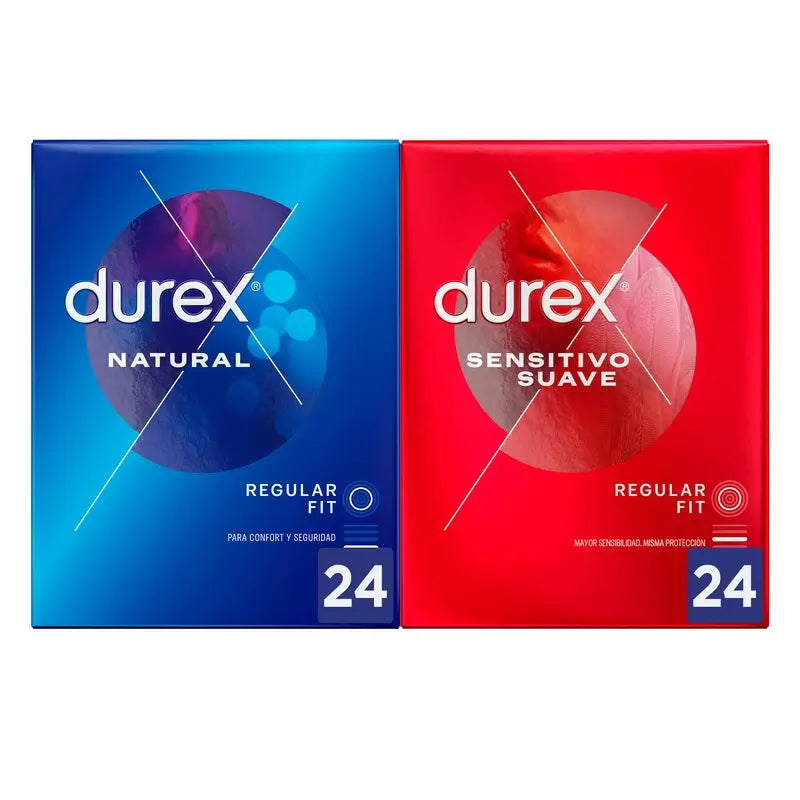 Confezione di preservativi Durex Natural Plus, 24 unità + Sensitive Soft, 24 unità
