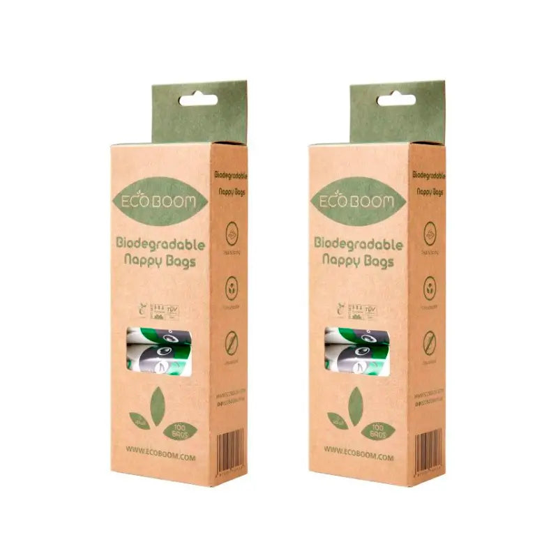 Eco Boom Pack Sacchetti per pannolini e mutandine biodegradabili, 2 x 100 pezzi.
