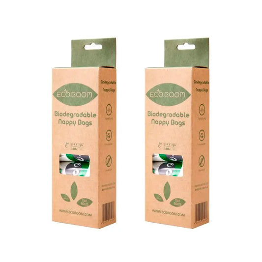 Eco Boom Pack Sacchetti per pannolini e mutandine biodegradabili, 2 x 100 pezzi.