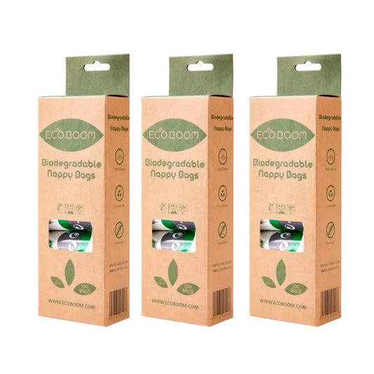 Eco Boom Pack Sacchetti per pannolini e pantaloni biodegradabili, 3 x 100 pezzi.