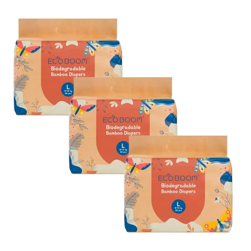 Eco Boom Pack 3X Bamboo Nappy Joy L 4, 90 pezzi.