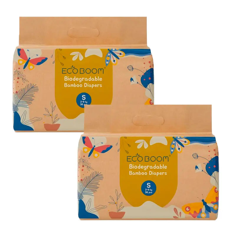 Eco Boom Pack 2X Pannolino di bambù Joy S 2, 72 pezzi.