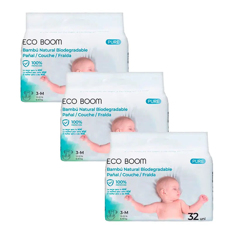 Eco Boom Pack 3X Pure M 3 Pannolini di bambù 3, 96 pezzi