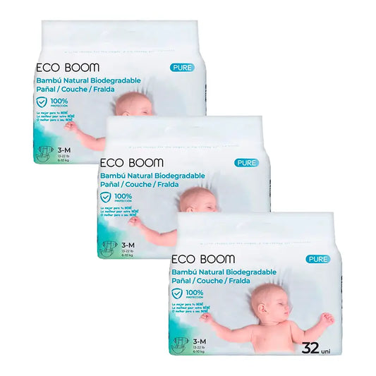 Eco Boom Pack 3X Pure M 3 Pannolini di bambù 3, 96 pezzi