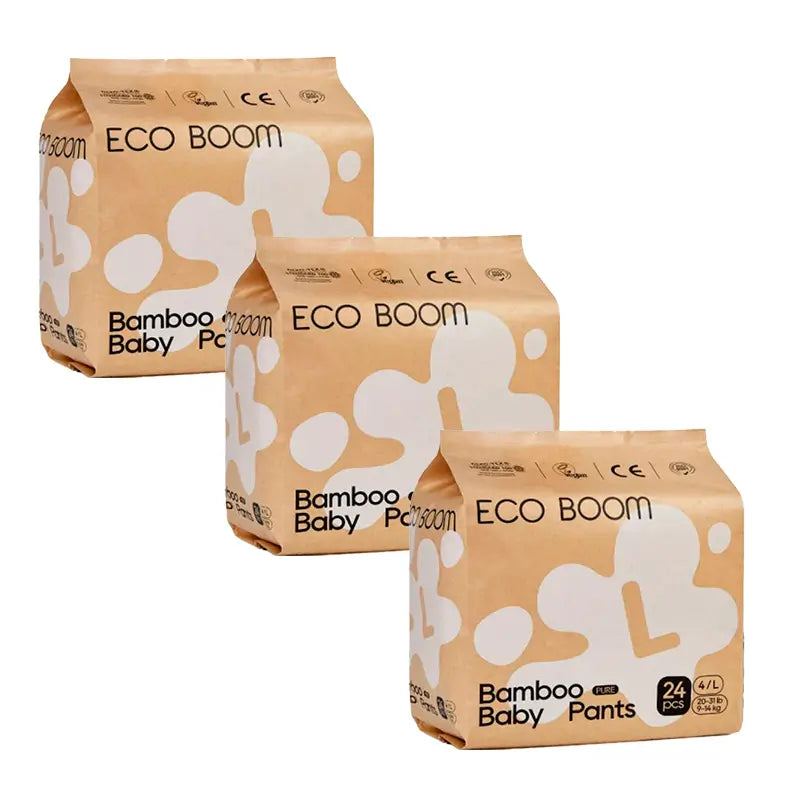 Eco Boom Pack 3X Pure L Bamboo Nappy, 72 pezzi.