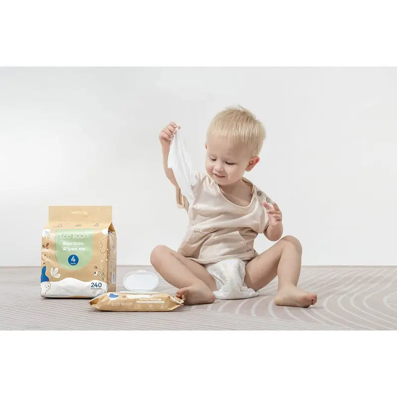 Confezione di salviette umidificate Eco Boom Bamboo, 240 pezzi.