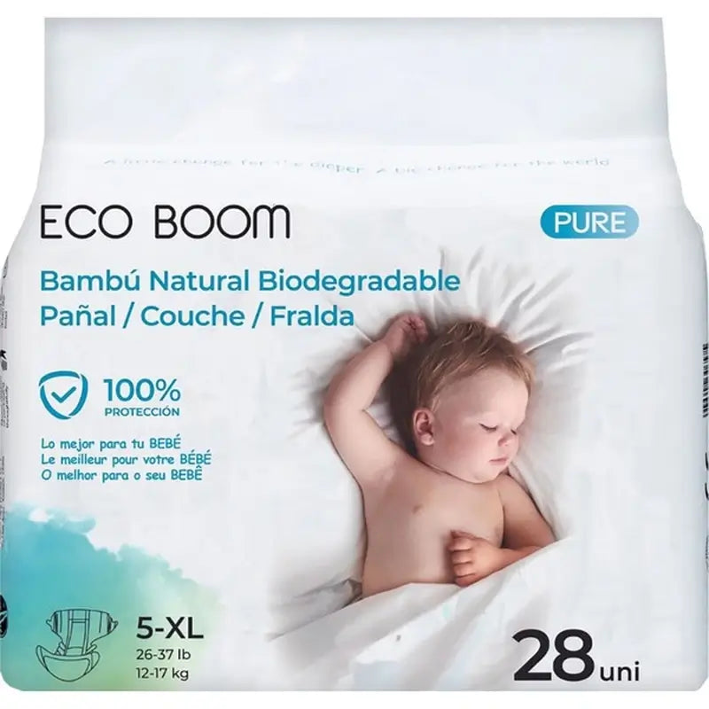 Eco Boom Bamboo Diaper Pure Xl 5, 28 pezzi.