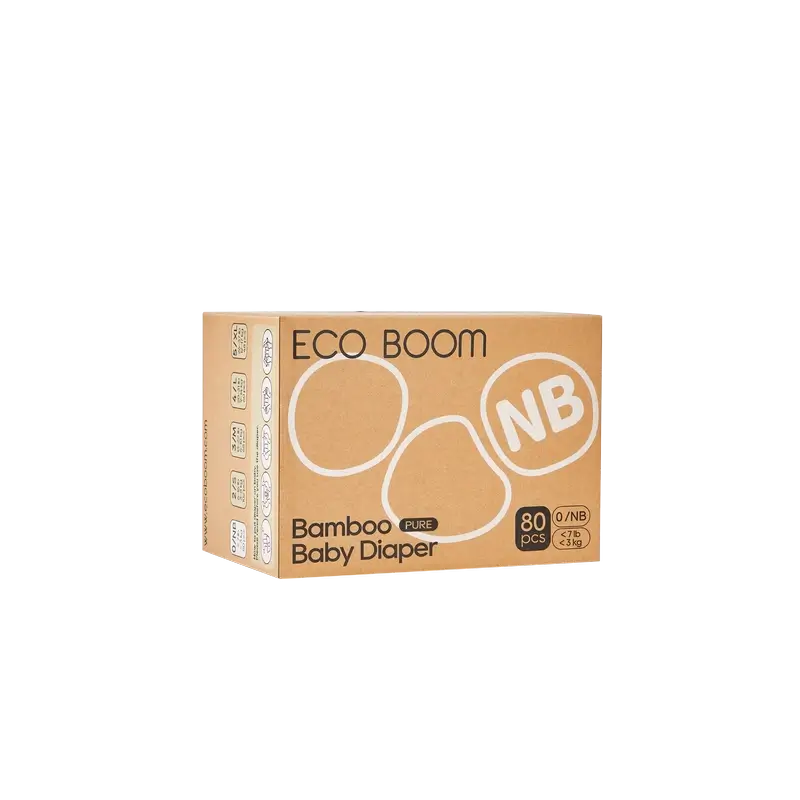 Pannolini ECO BOOM PURE in bambù 100% naturale - Taglia 0/NB (1-3 kg) - 80 pz.