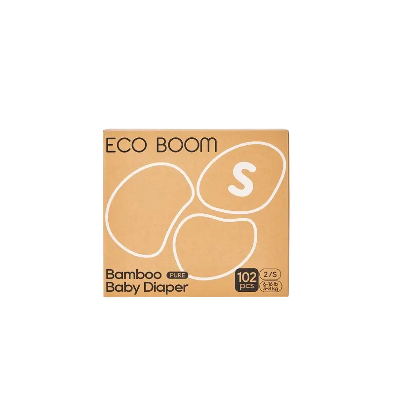 Pannolini ECO BOOM PURE in bambù 100% naturale - Taglia 2/S (3-8 kg) - 102 pz.