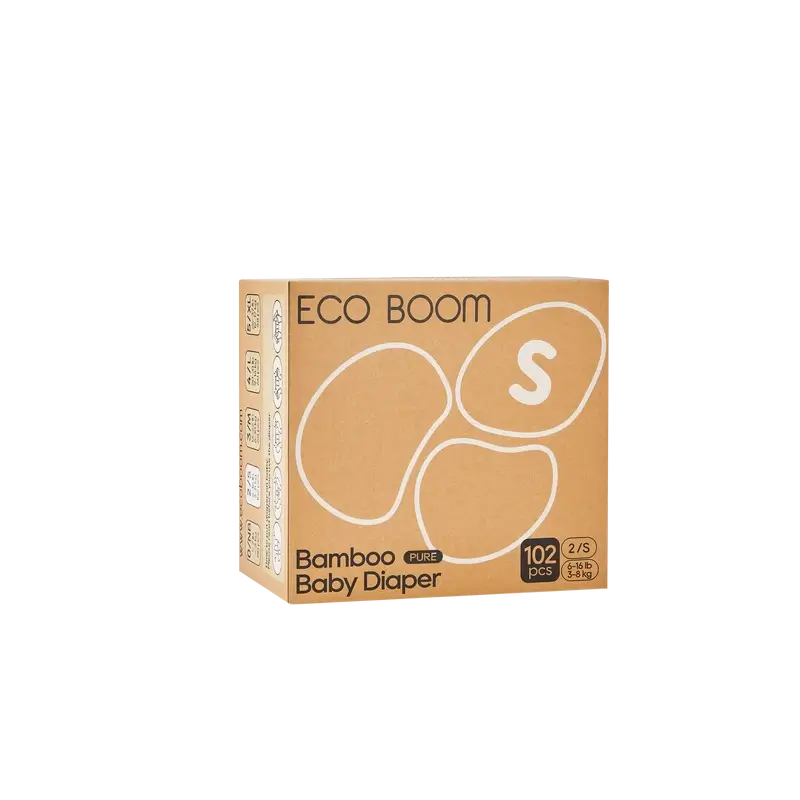 Pannolini ECO BOOM PURE in bambù 100% naturale - Taglia 2/S (3-8 kg) - 102 pz.