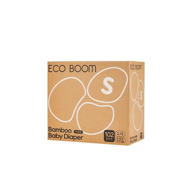 Pannolini ECO BOOM PURE in bambù 100% naturale - Taglia 2/S (3-8 kg) - 102 pz.