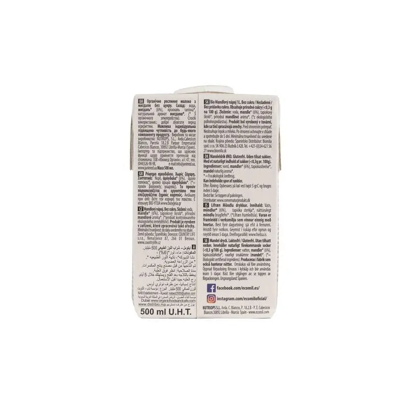 Ecomil Mandorla Natura Bio 500 Ml, 500 ml
