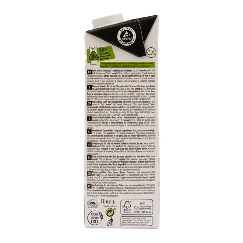 Ecomil Mandorla Nature Keto Bio, 1L x 6 pz.