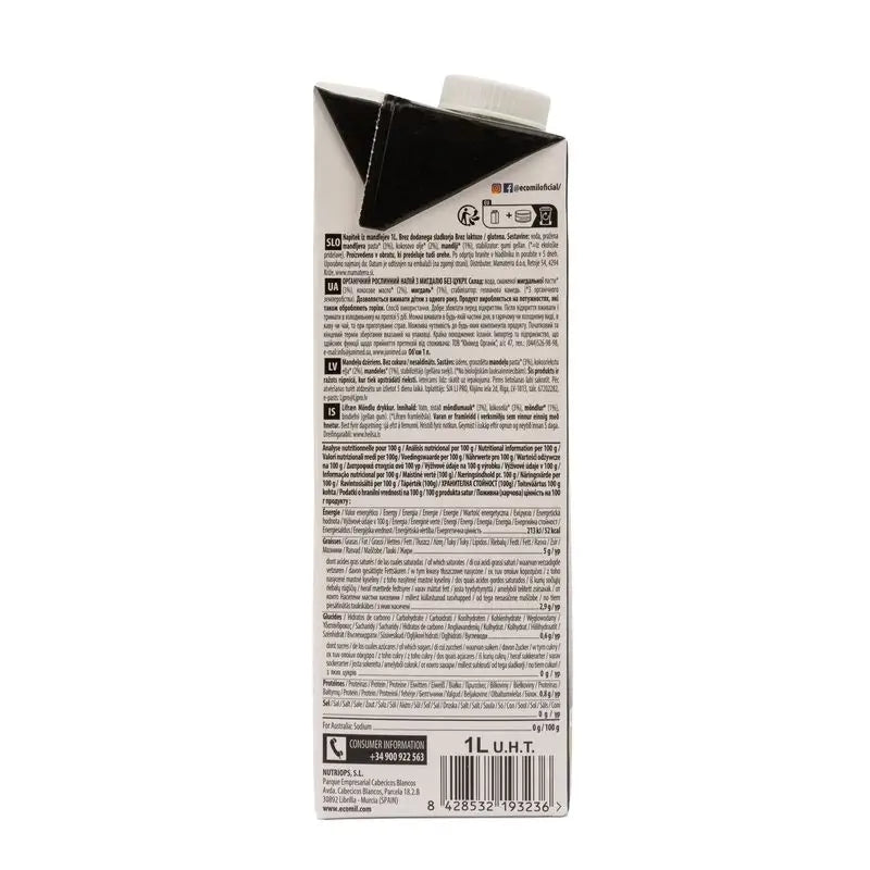 Ecomil Mandorla Nature Keto Bio, 1L x 6 pz.