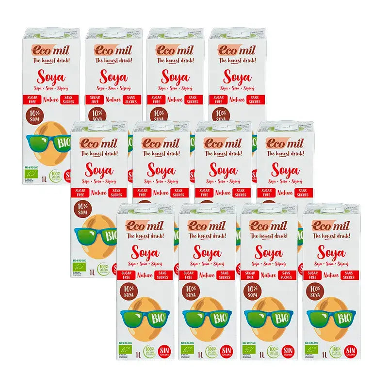 Ecomil Bevande Vegetali Biologiche di Soia, Confezione 12 x 1 litro