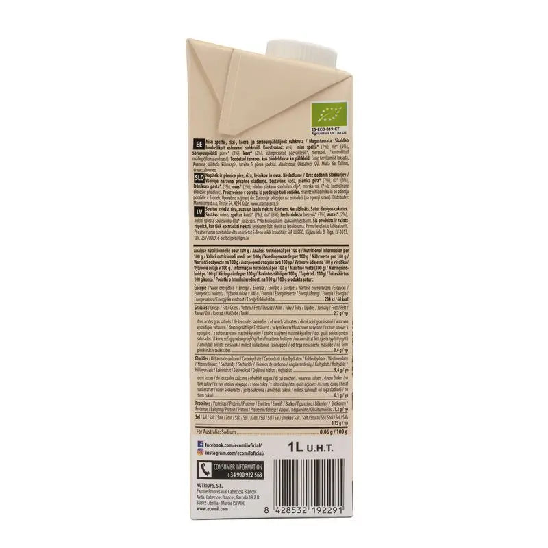 Ecomil Farro Riso Nocciola Avena Bio, 1 l