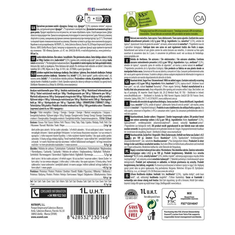 Ecomil Nocciola Natura, 1 l
