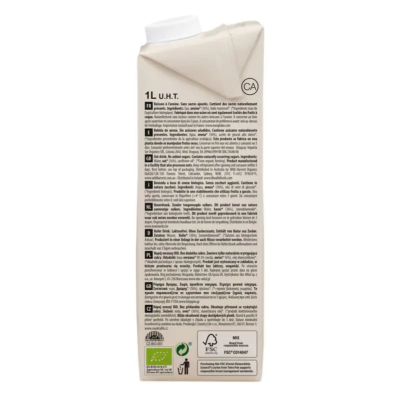 Ecomil Avena Senza Zuccheri Aggiunti Bio, 1 l